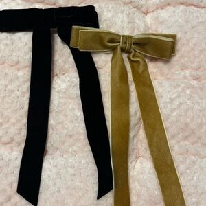 TWO Velvet Bows in tan and black, long tails